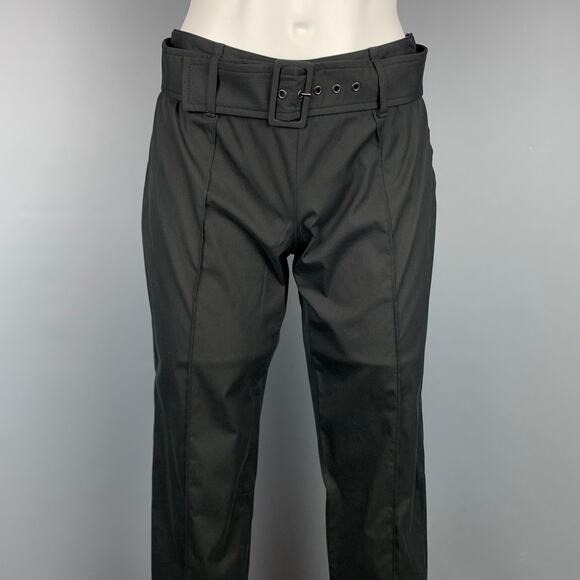 PRADA Size 2 Black Poplin Cotton Blend Belted Casual Pants - Picture 2 of 6